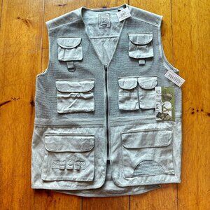 NWT Men's Beige Utility Full Zip Vest Cotton Blend Fishing Hunting Safari XL & M